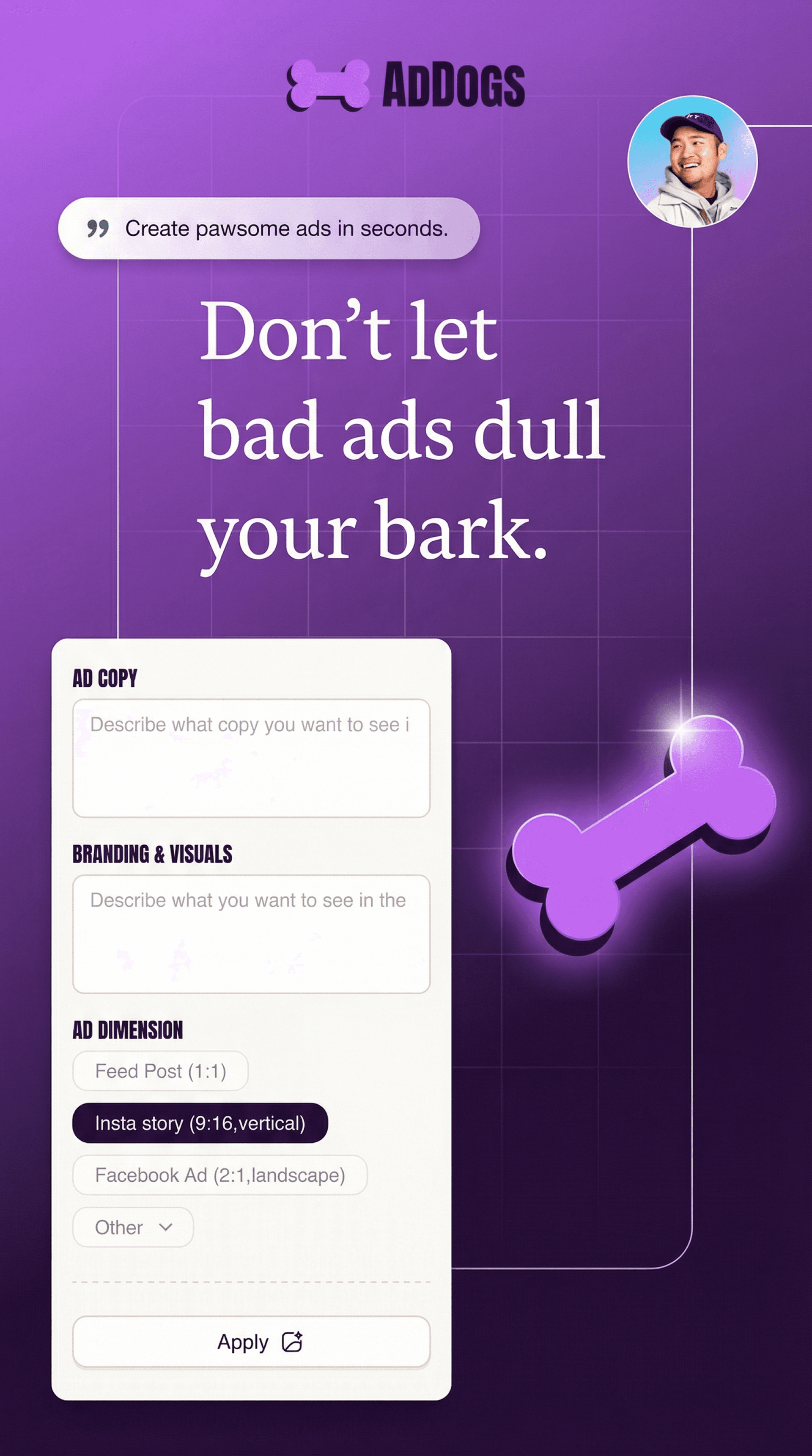 Portrait product ad created with AdDogs
