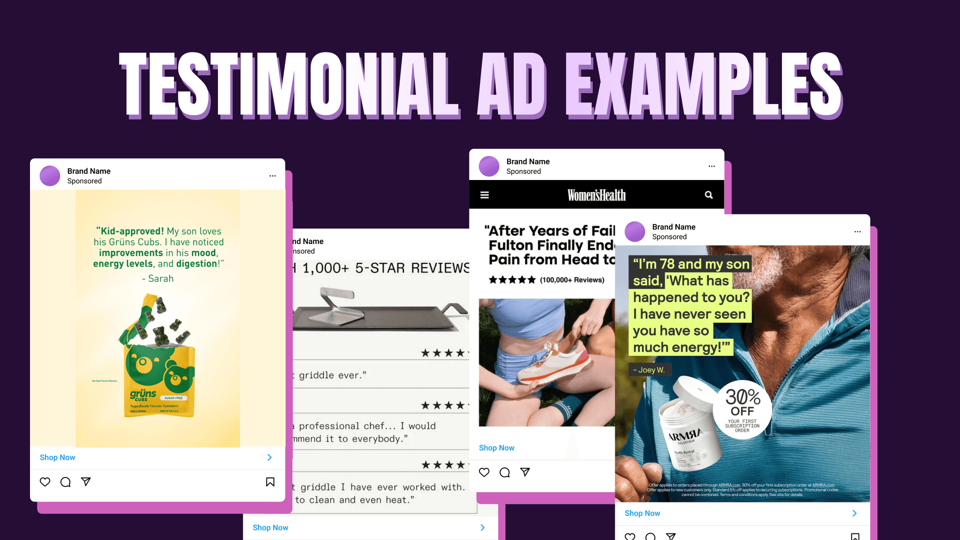 Testimonial ad examples: 17 static ads by format