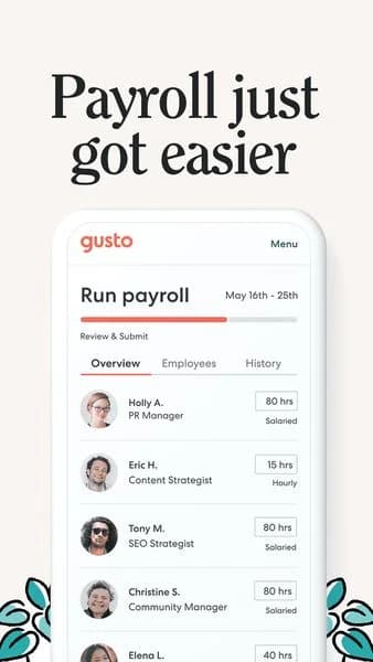 Gusto Payroll — Clean UI Mockup