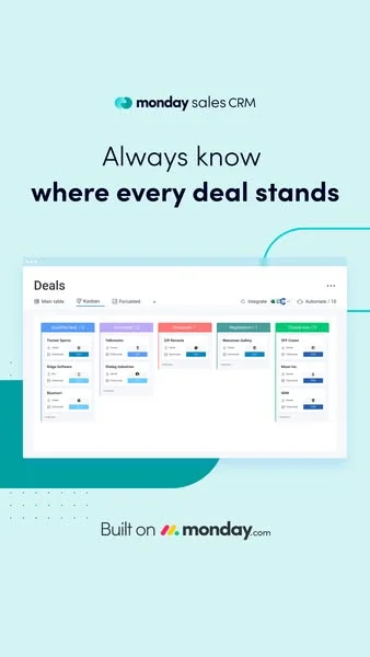 Monday.com Sales CRM — Clean UI Mockup