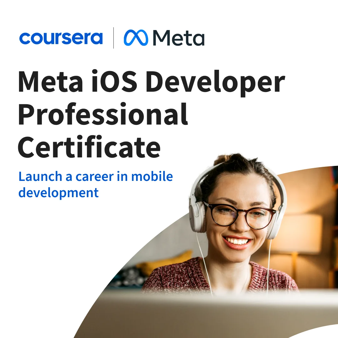 Coursera and Meta co-branded B2B SaaS ad for an iOS Developer Professional Certificate