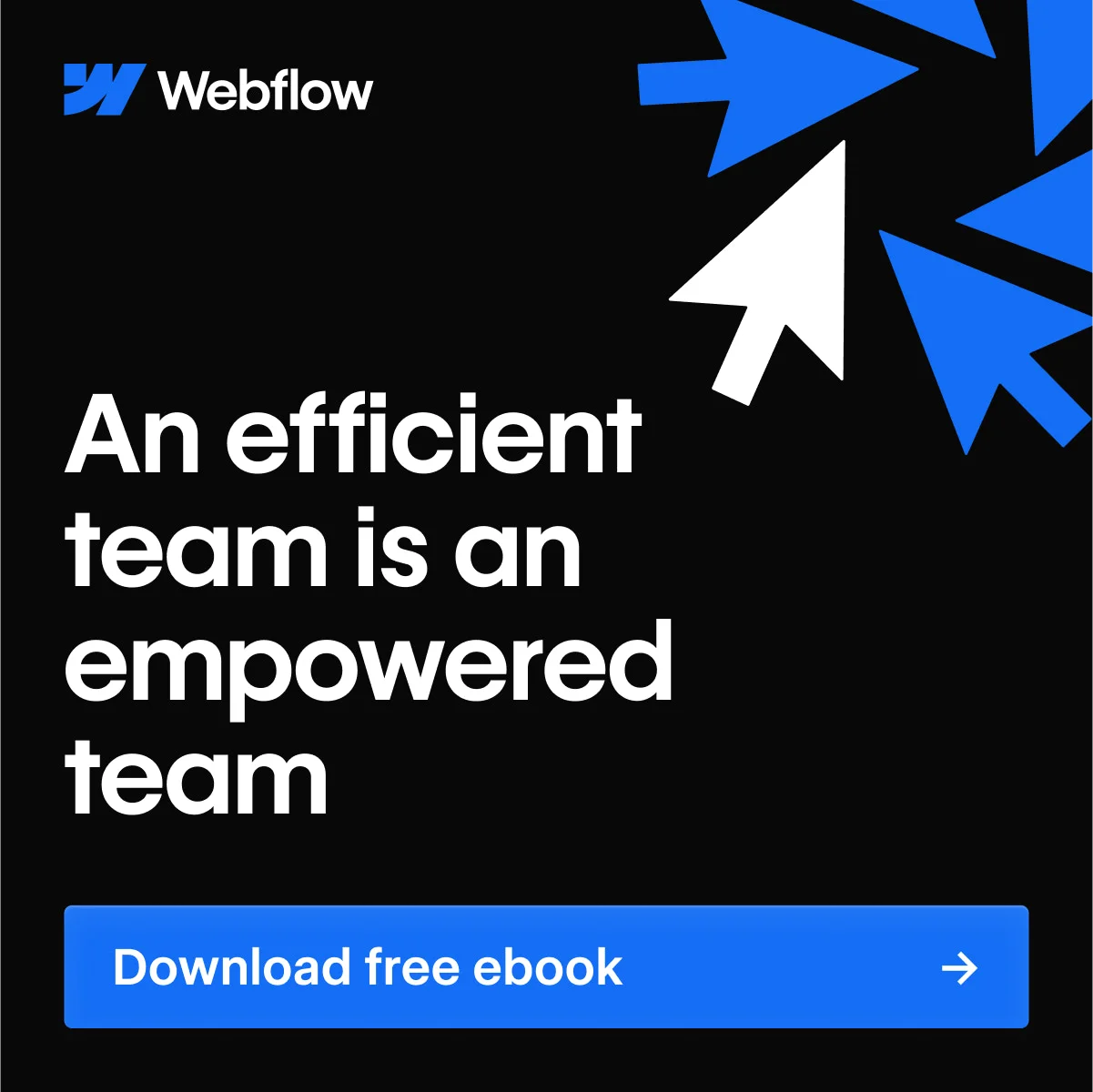 Webflow B2B SaaS lead-magnet ad reading an efficient team is an empowered team with a download free ebook CTA
