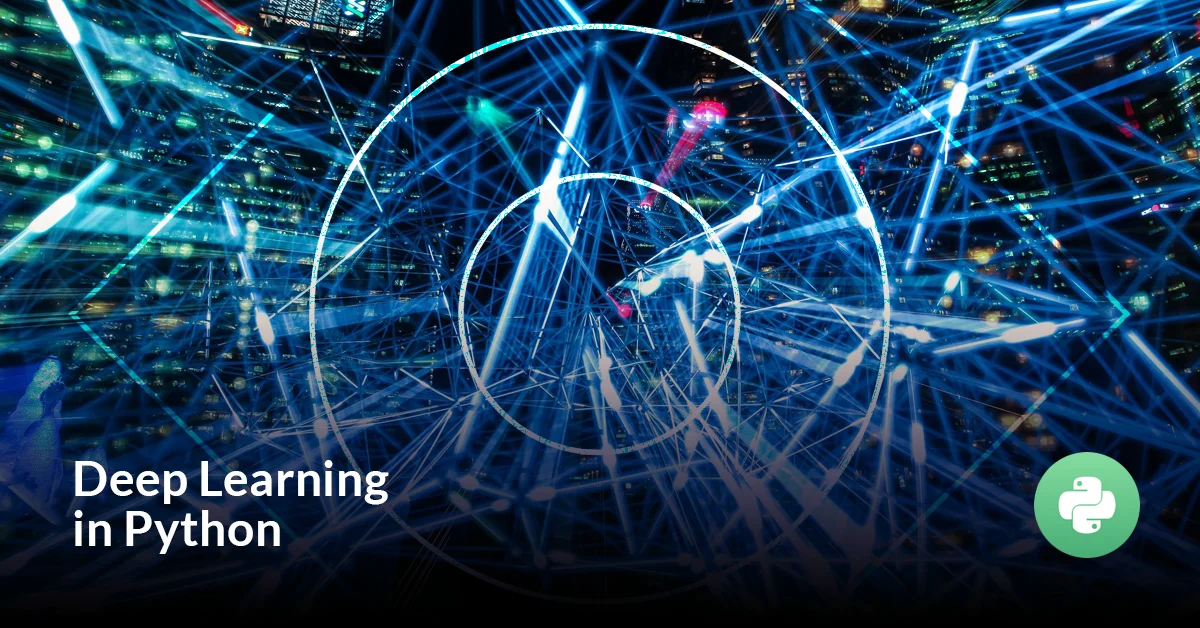 DataCamp Deep Learning in Python ad with dark abstract neural network visual