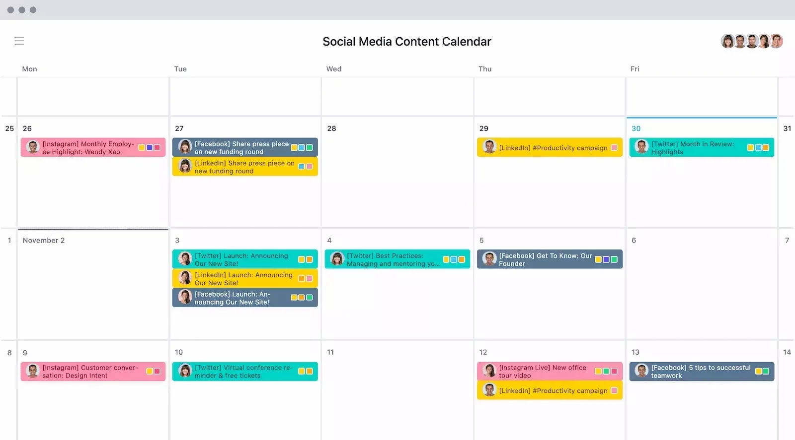 Asana Social Media Content Calendar ad showing a weekly calendar interface