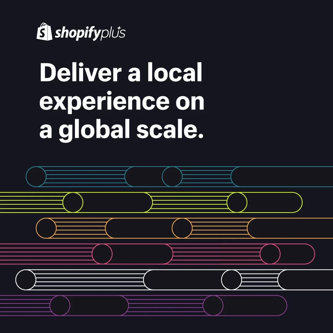 Shopify Plus Deliver a local experience on a global scale ad in the dark background variant
